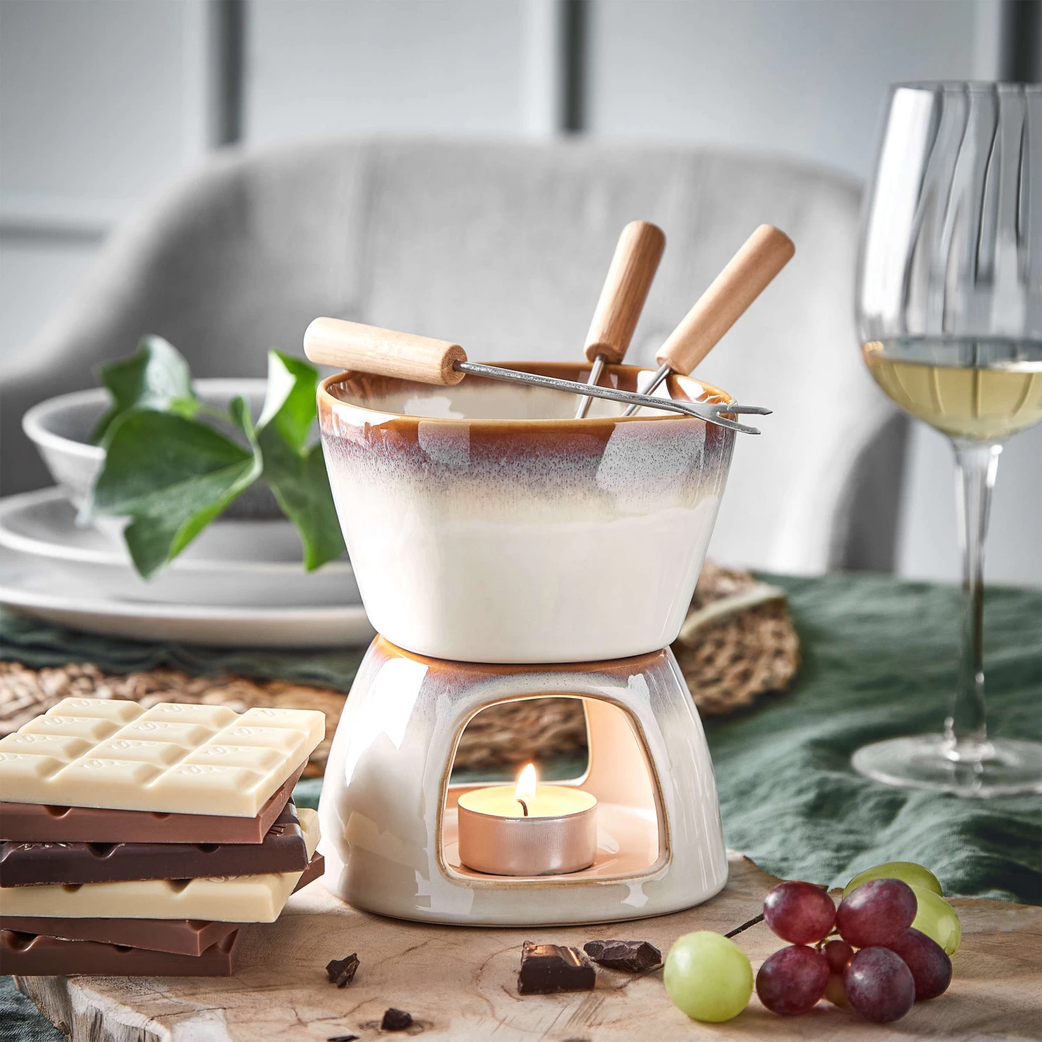 Mini-Fondue Mit 2 Gabeln AU CHOCOLAT In Beige – Bild 7